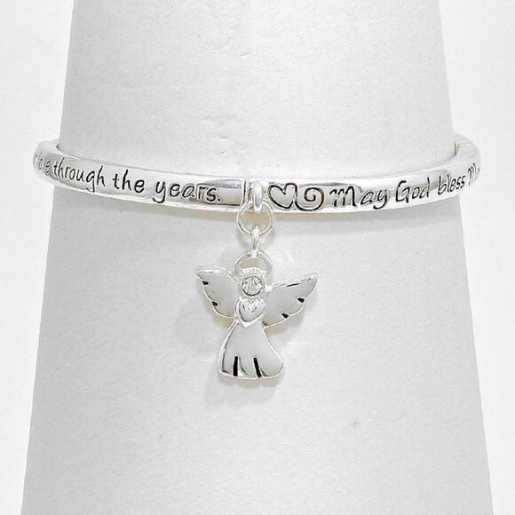 "Mom's Blessing" Silver Angel Stretch Bracelet - Picture 1 of 7